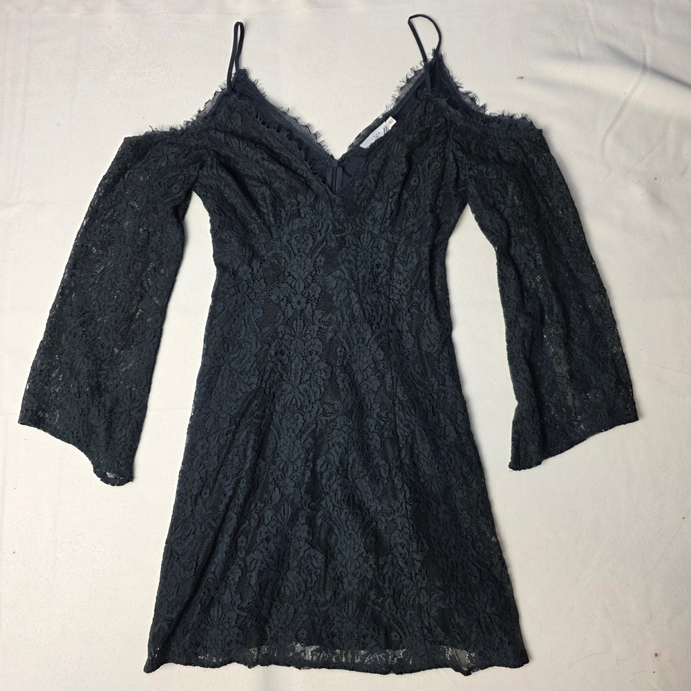 LUSH Women's Black Lace Cold Shoulder Bell Sleeve Mini M whimsigoth fairy grunge